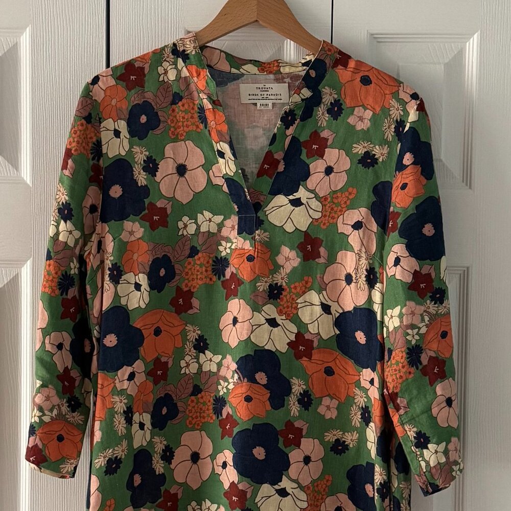 Trovota Bird of Paradise 100% Linen Shift Size M
